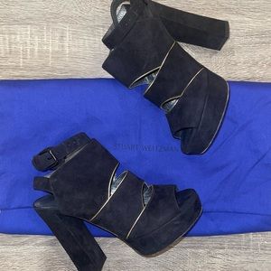 Stuart Weitzman Suede Slits Platform Sandal